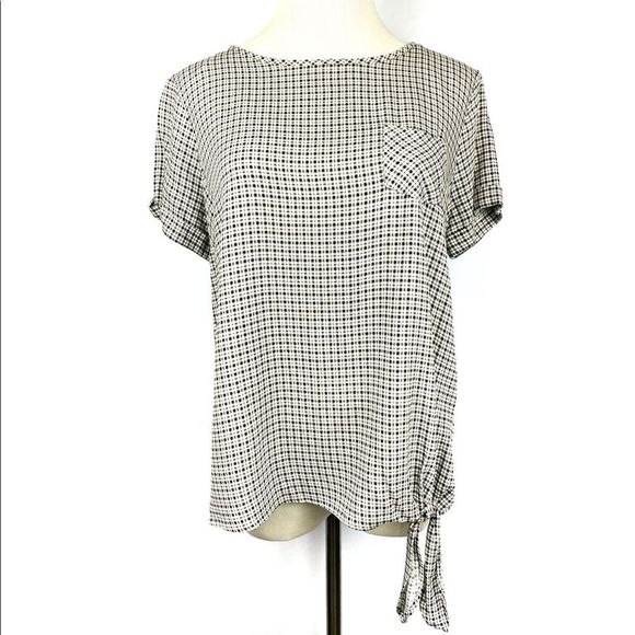 LC Lauren Conrad Tops - NWT LAUREN CONRAD Gingham Plaid Side Tie Tee Round Neck Cuffed Short Sleeve Top